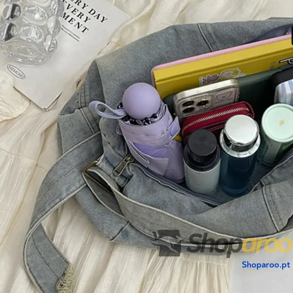 Adjustable Strap Denim Tote Bag