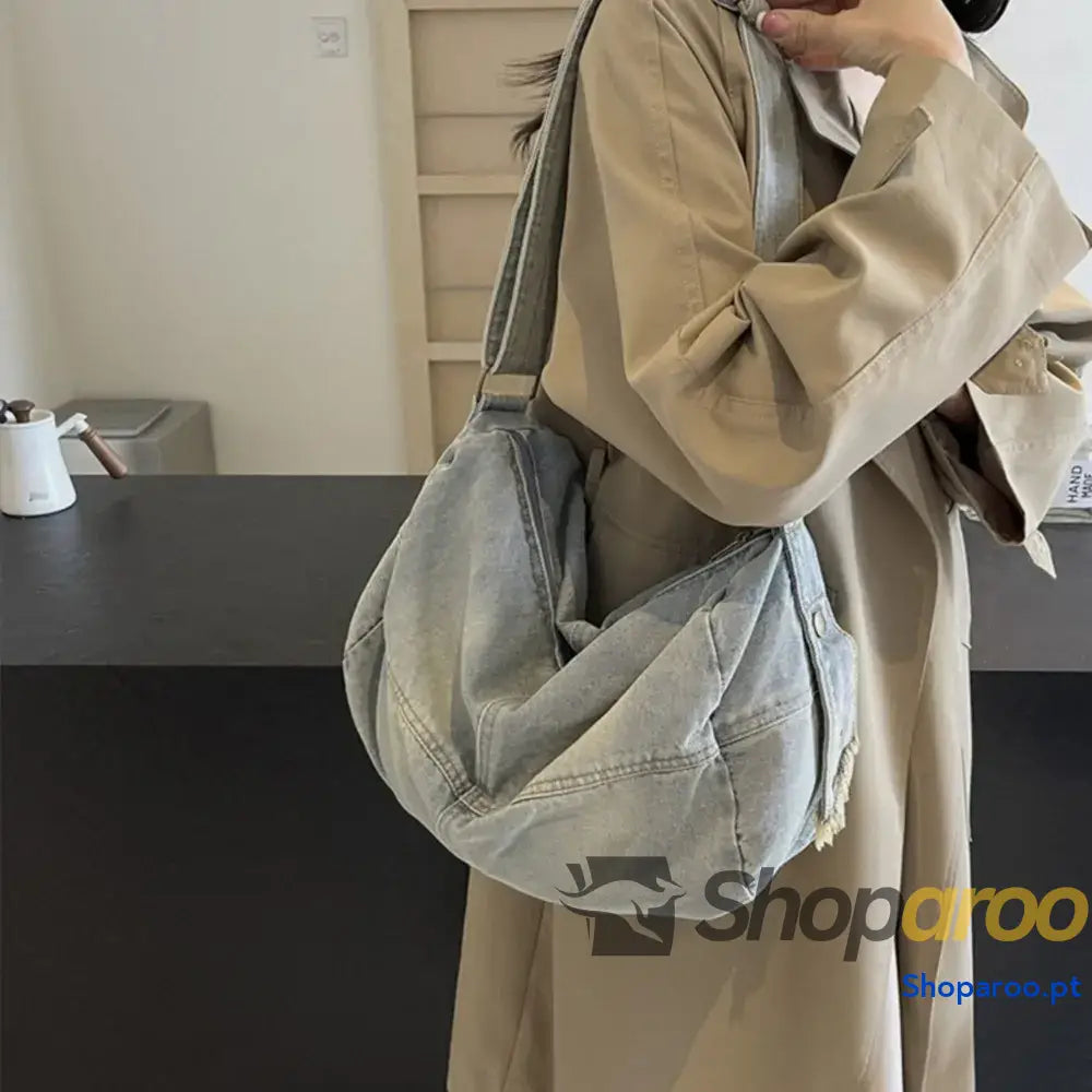 Adjustable Strap Denim Tote Bag