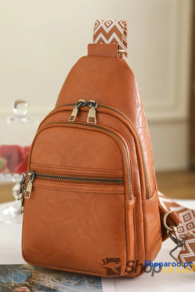 Bolsa tiracolo pequena em pele PU Your Time padrão sólido