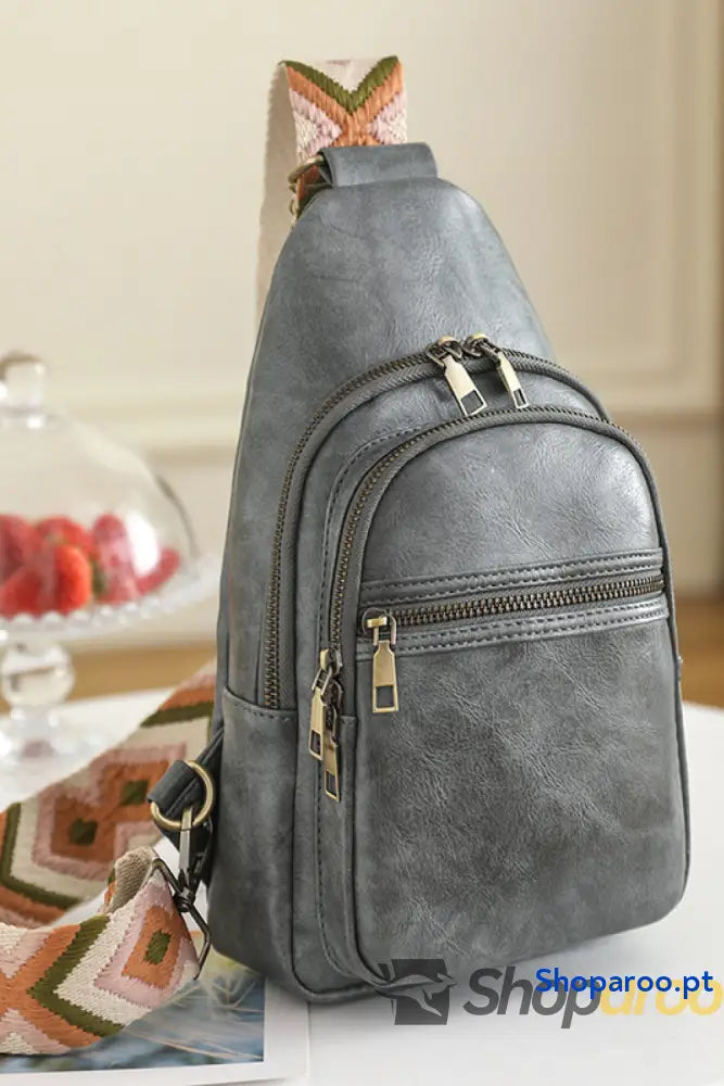 Bolsa tiracolo pequena em pele PU Your Time padrão sólido