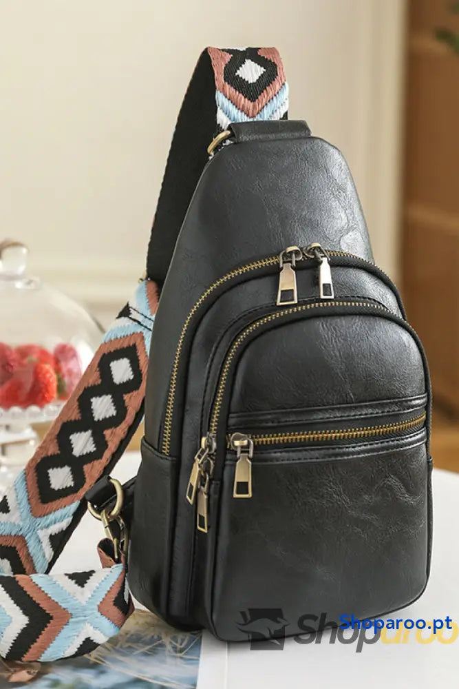 Bolsa tiracolo pequena em pele PU Your Time padrão sólido