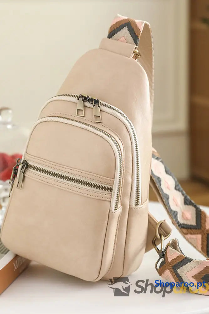 Bolsa tiracolo pequena em pele PU Your Time padrão sólido