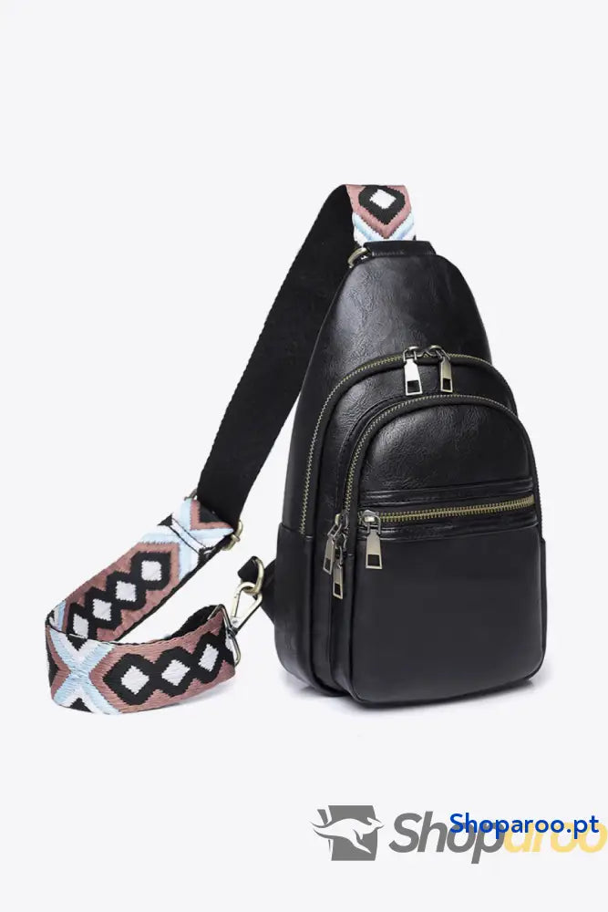 Bolsa tiracolo pequena em pele PU Your Time padrão sólido
