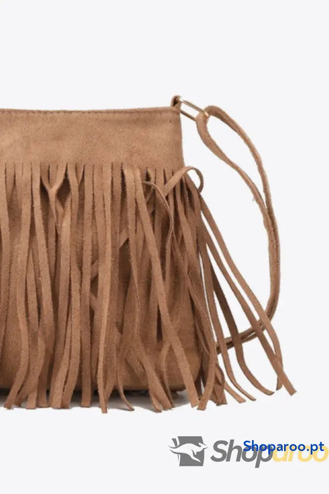Bolsa a tiracolo em pele PU com franjas e padrão leopardo