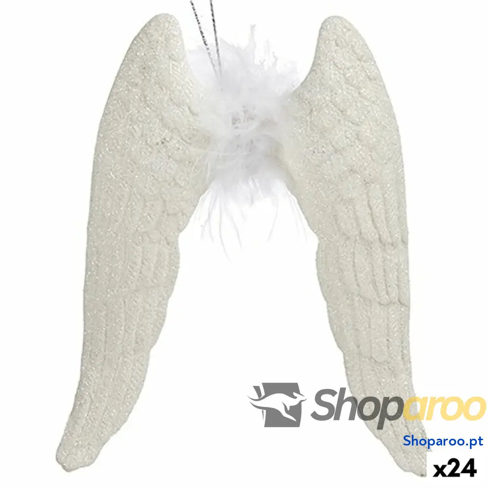 Adorno Natalício Asas de Anjo Branco Plástico Purpurina 12,5 x 15 2,5 cm (24 Unidades)