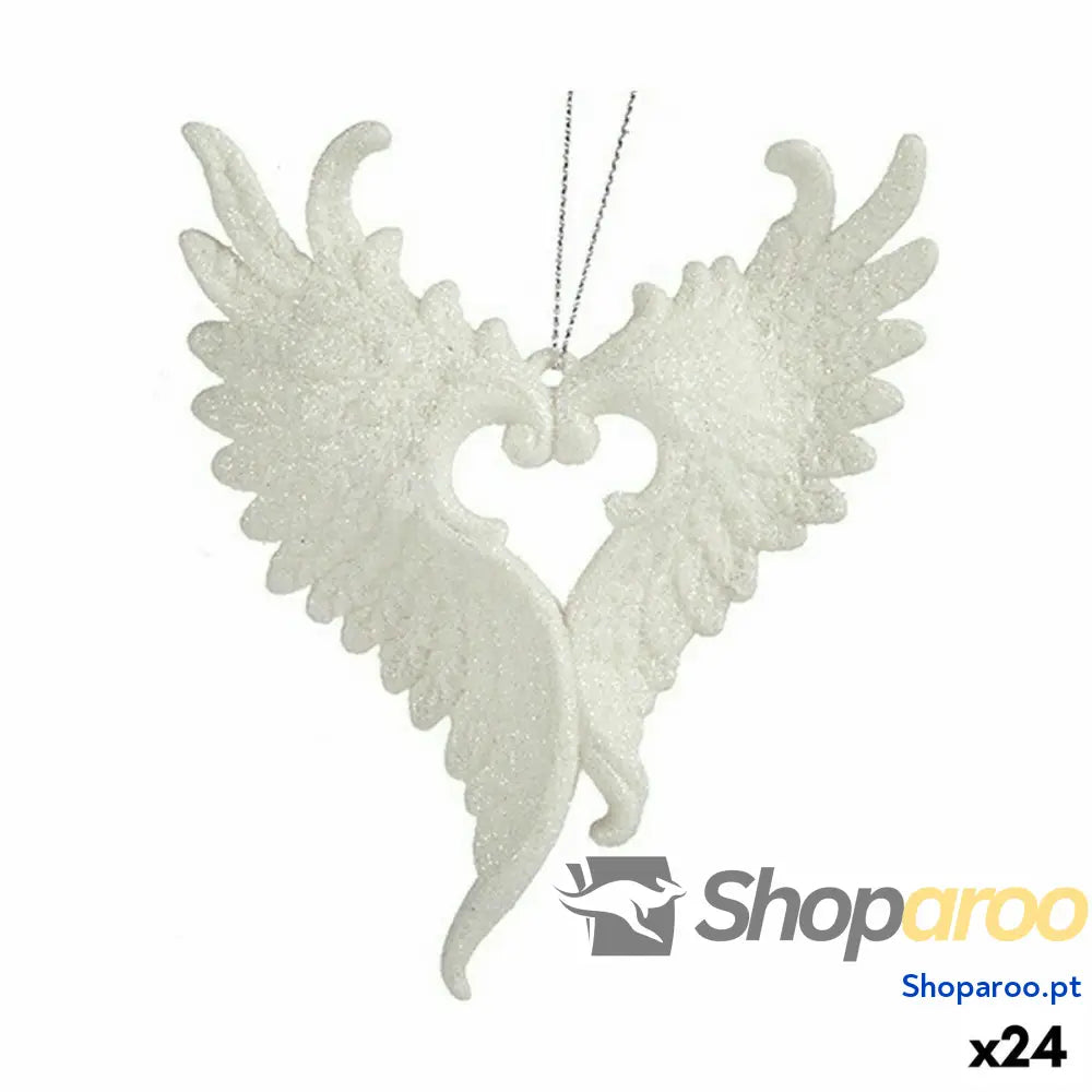 Adorno Natalício Asas de Anjo Branco Plástico Purpurina 12 x 13 2,5 cm (24 Unidades)