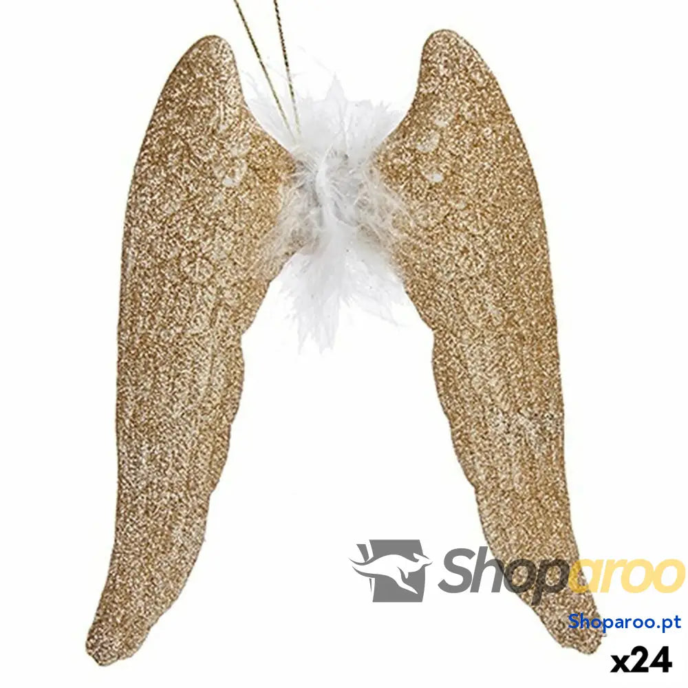 Adorno Natalício Asas de Anjo champagne Plástico Purpurina 12,5 x 15 2,5 cm (24 Unidades)