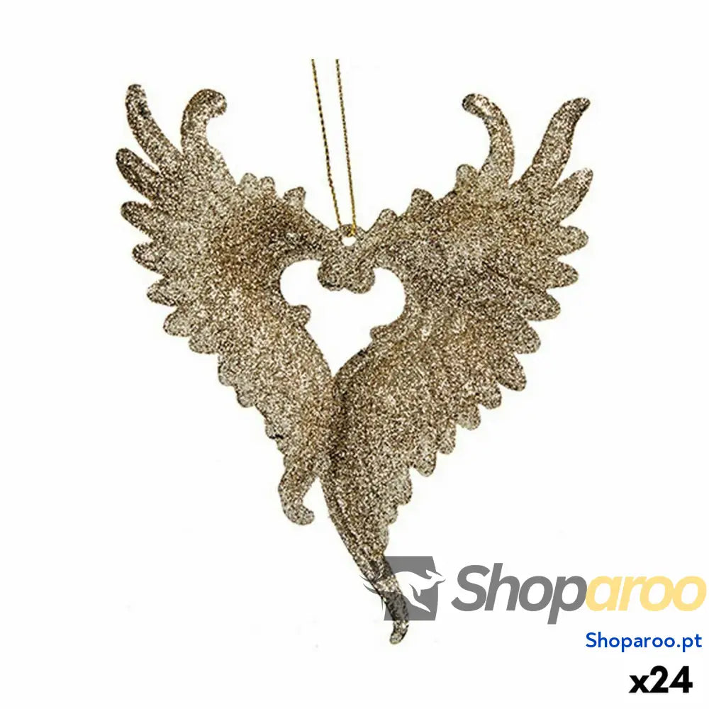 Adorno Natalício Asas de Anjo champagne Plástico Purpurina 12 x 13 2,5 cm (24 Unidades)