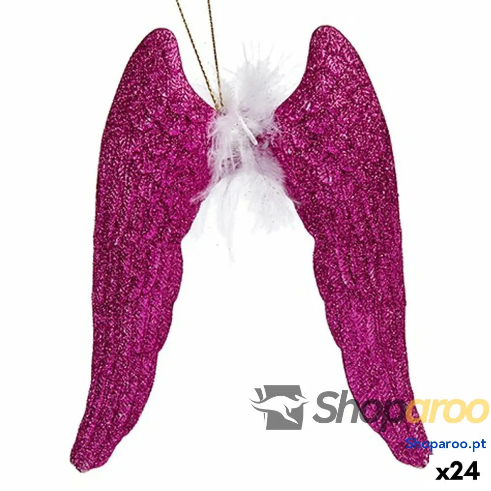 Adorno Natalício Asas de Anjo Fúcsia Plástico Purpurina 12,5 x 15 2,5 cm (24 Unidades)