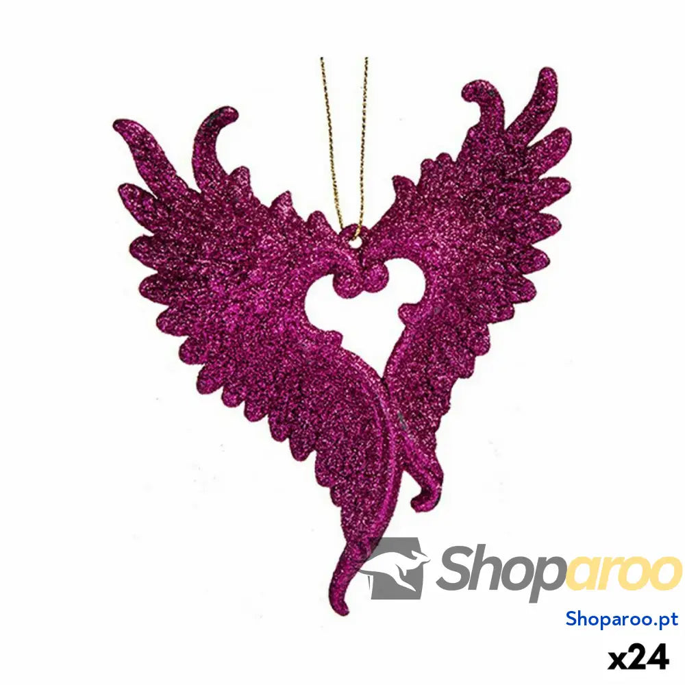 Adorno Natalício Asas de Anjo Fúcsia Plástico Purpurina 12 x 13 2,5 cm (24 Unidades)