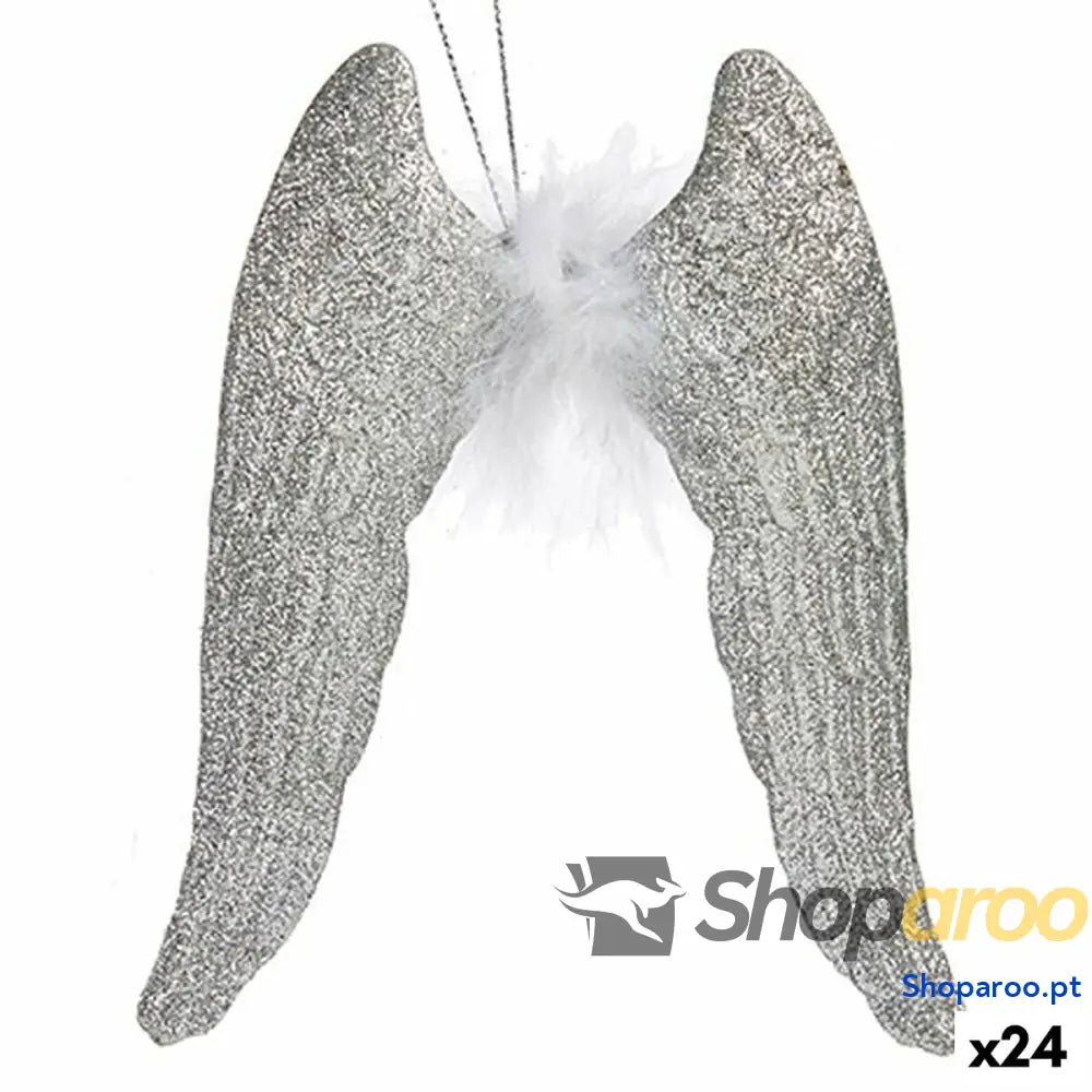Adorno Natalício Asas de Anjo Prateado Plástico Purpurina 12,5 x 15 2,5 cm (24 Unidades)