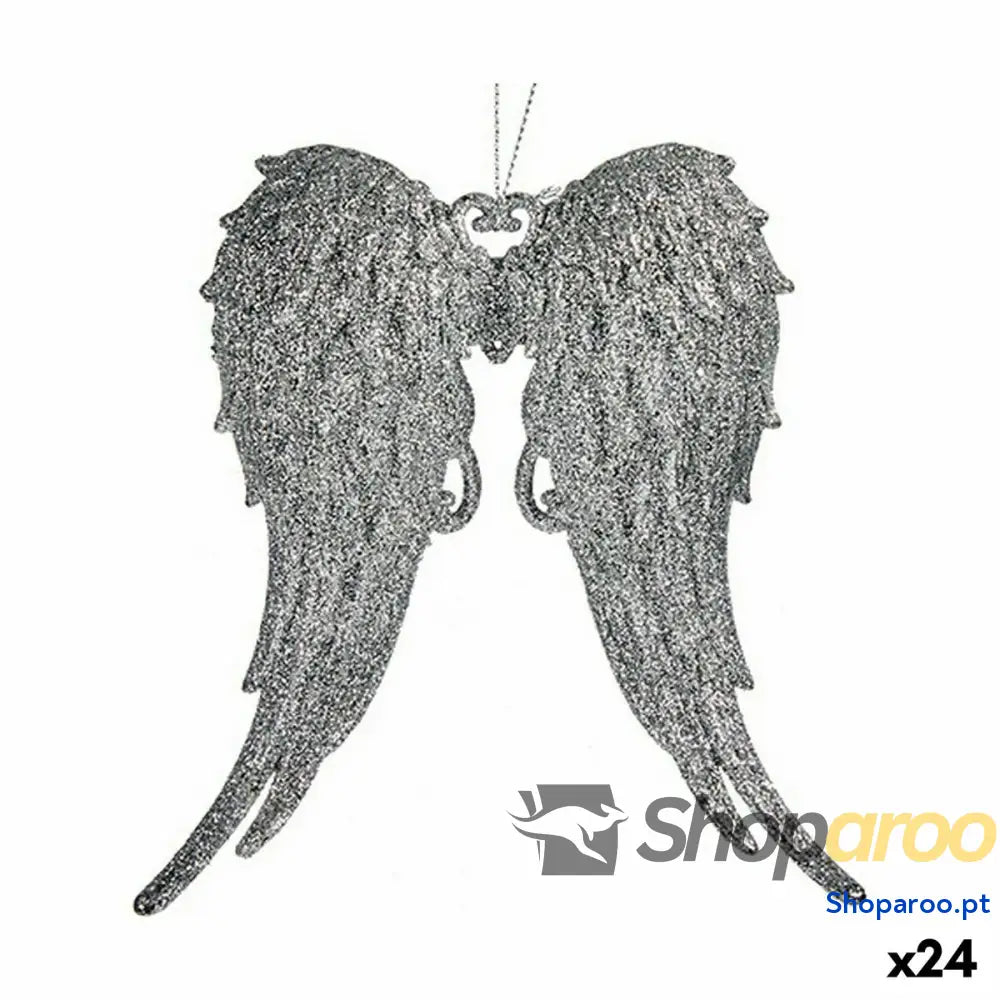 Adorno Natalício Asas de Anjo Prateado Plástico Purpurina 13 x 14,5 2,5 cm (24 Unidades)