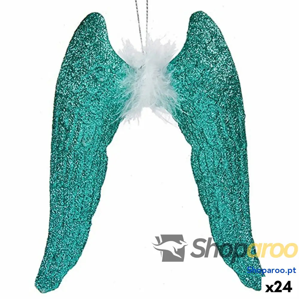 Adorno Natalício Asas de Anjo Verde Plástico Purpurina 12,5 x 15 2,5 cm (24 Unidades)