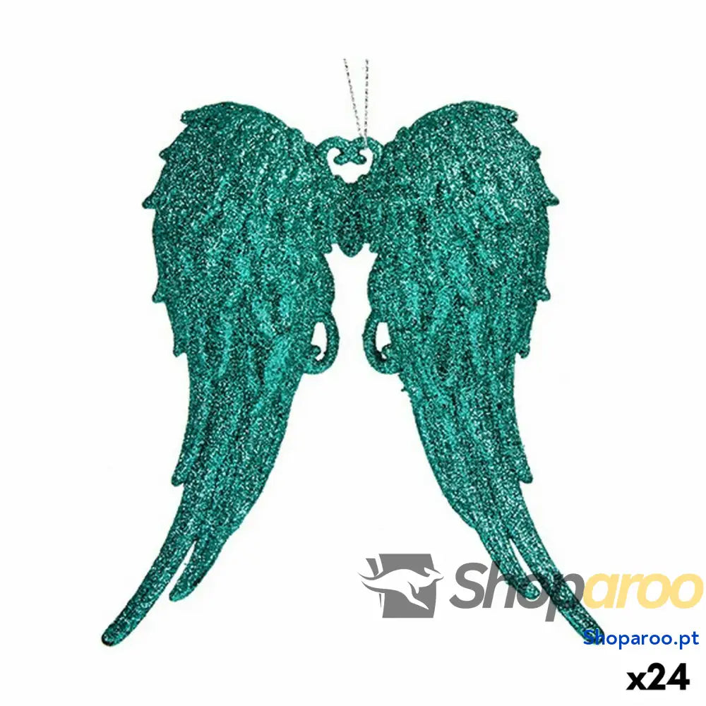 Adorno Natalício Asas de Anjo Verde Plástico Purpurina 13 x 14,5 2,5 cm (24 Unidades)