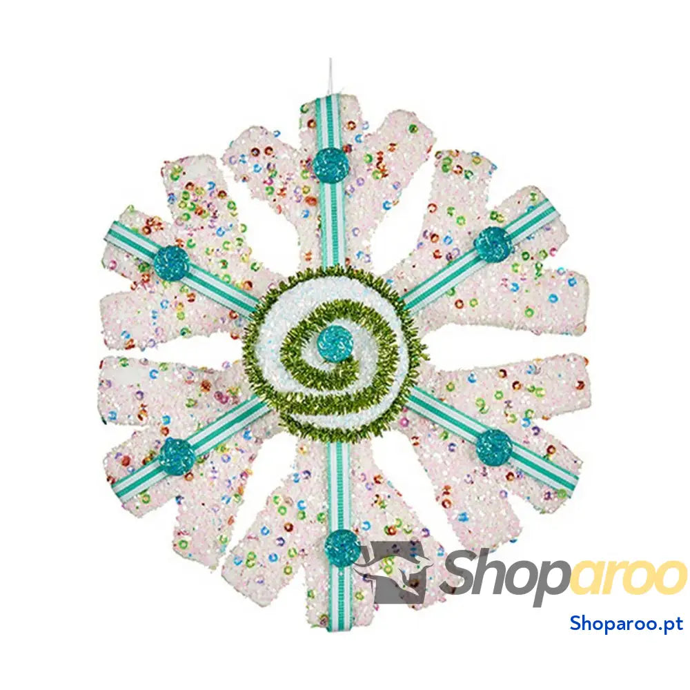 Adorno Natalício Azul Flocos de neve 17 x 6 cm Branco Verde