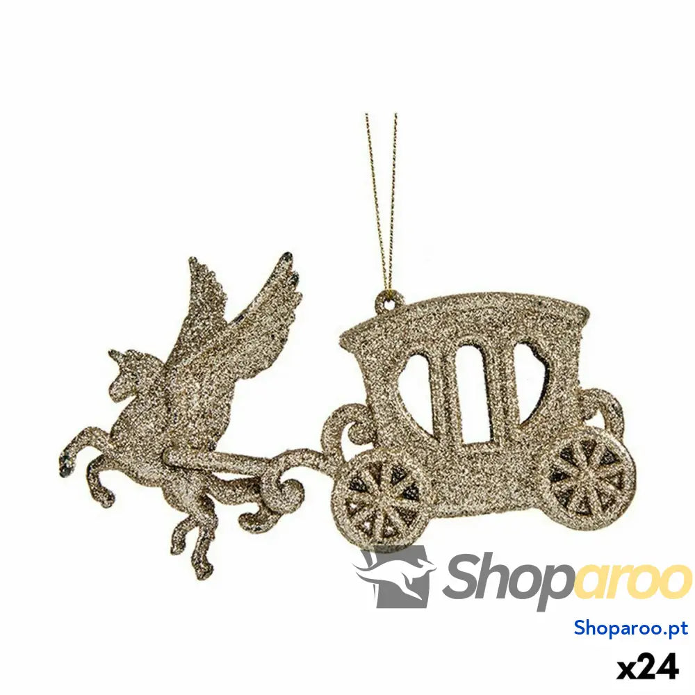 Adorno Natalício Carruagem Mágica champagne Plástico Purpurina 15 x 8,5 4,5 cm (24 Unidades)
