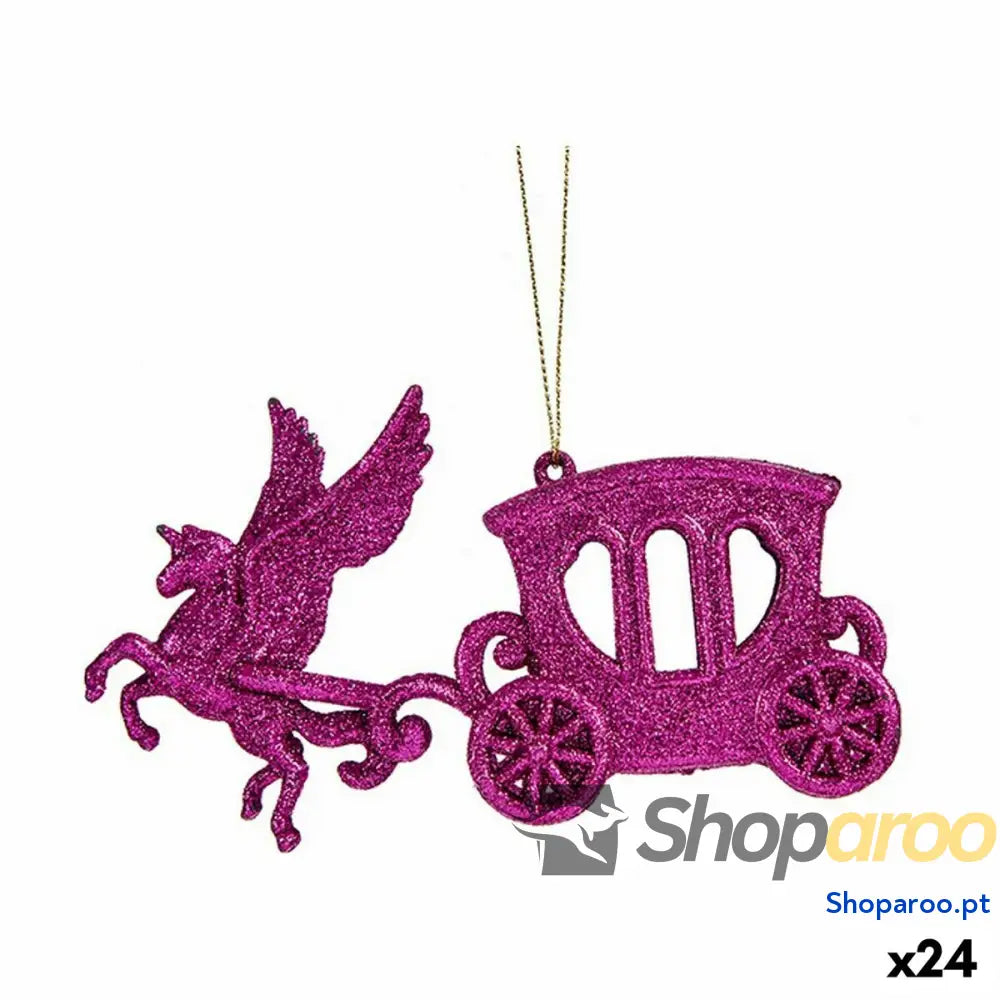 Adorno Natalício Carruagem Mágica Fúcsia Plástico Purpurina 15 x 8,5 4,5 cm (24 Unidades)