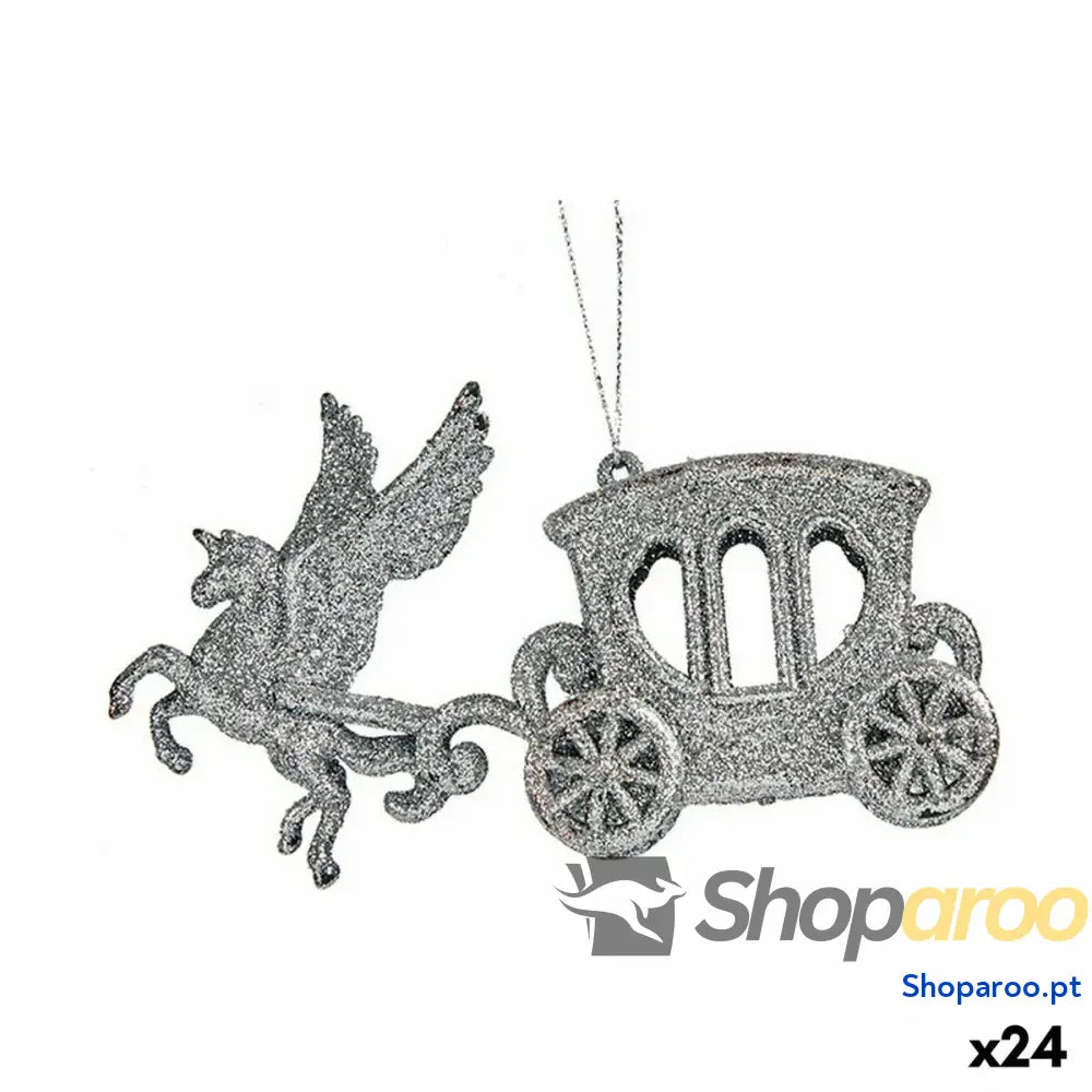Adorno Natalício Carruagem Mágica Prateado Plástico Purpurina 15,5 x 8,5 4,5 cm (24 Unidades)