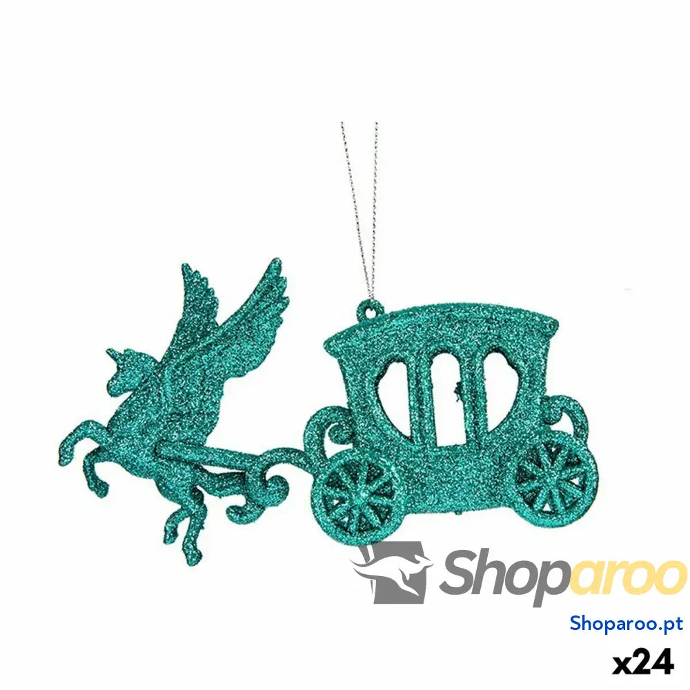 Adorno Natalício Carruagem Mágica Verde Plástico Purpurina 15 x 8,5 4,5 cm (24 Unidades)