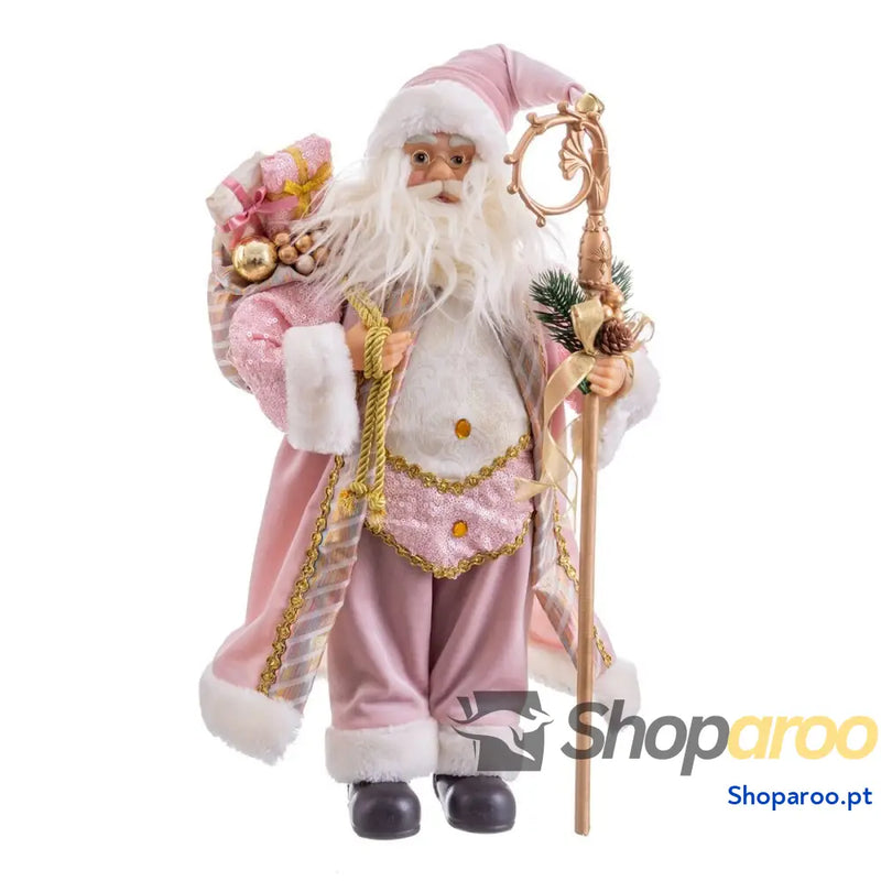 Adorno Natalício Cor de Rosa Plástico Poliresina Tecido 45 cm