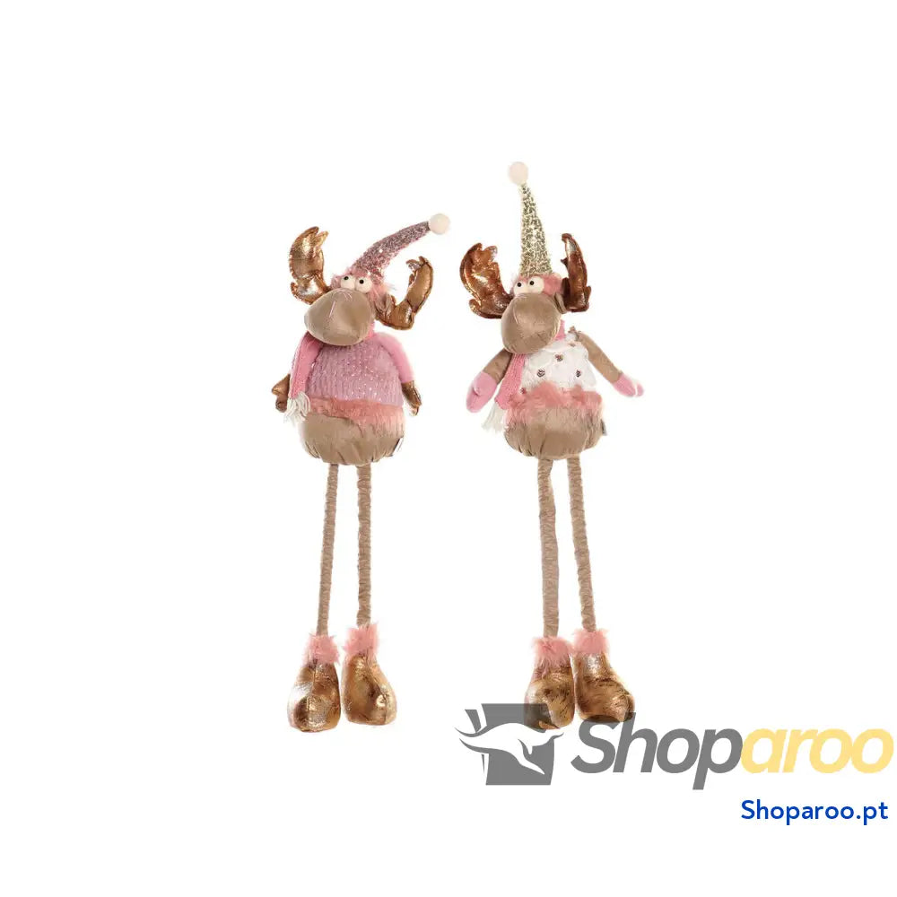 Adorno Natalício DKD Home Decor Branco Cor de Rosa Dourado Rena 15 x 17 50 cm (2 Unidades)