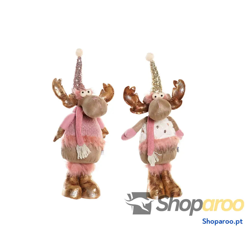 Adorno Natalício DKD Home Decor Branco Cor de Rosa Dourado Rena 20 x 19 50 cm (2 Unidades)