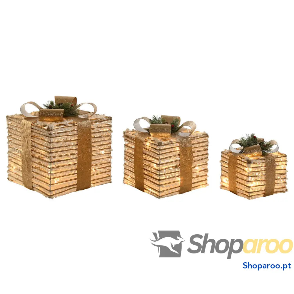 Adorno Natalício DKD Home Decor Branco Dourado Natural 25 x cm (3 Peças)