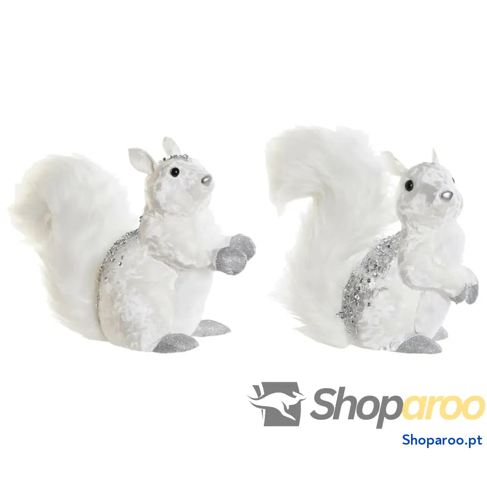 Adorno Natalício DKD Home Decor Branco Esquilo 22 x 11 cm (2 Unidades)