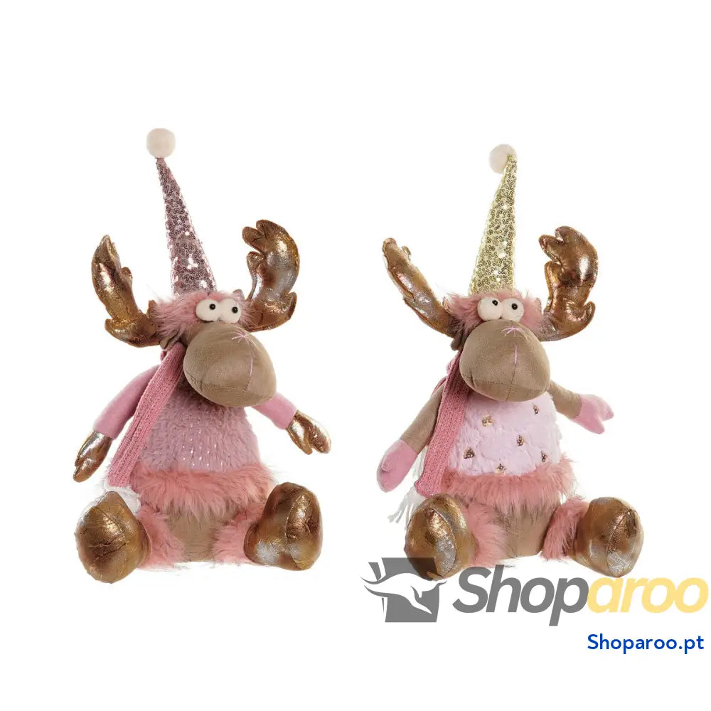 Adorno Natalício DKD Home Decor Castanho Cor de Rosa Dourado Rena 27 x 16 42 cm (2 Unidades)