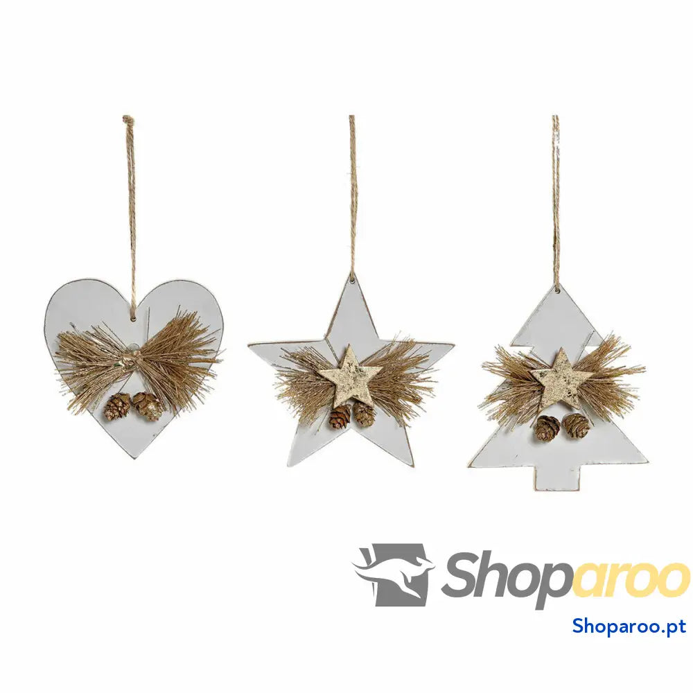 Adorno Natalício DKD Home Decor Coração Madeira Corda (12 x 3 12 cm) (3 pcs)
