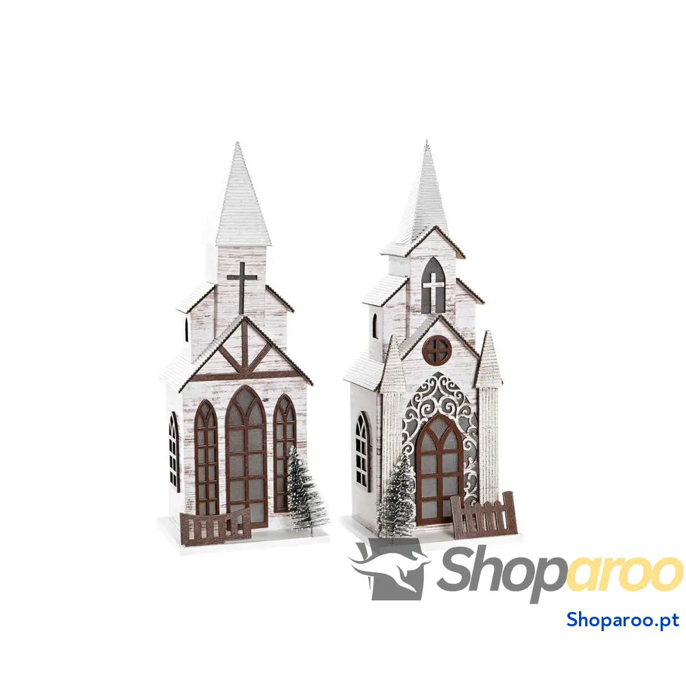 Adorno Natalício DKD Home Decor Igreja MDF (12,5 x 11 33 cm) (2 Unidades)