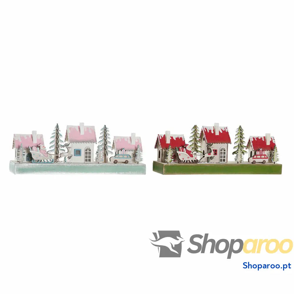 Adorno Natalício DKD Home Decor Madeira Casa (2 pcs) (30 x 6 12 cm)