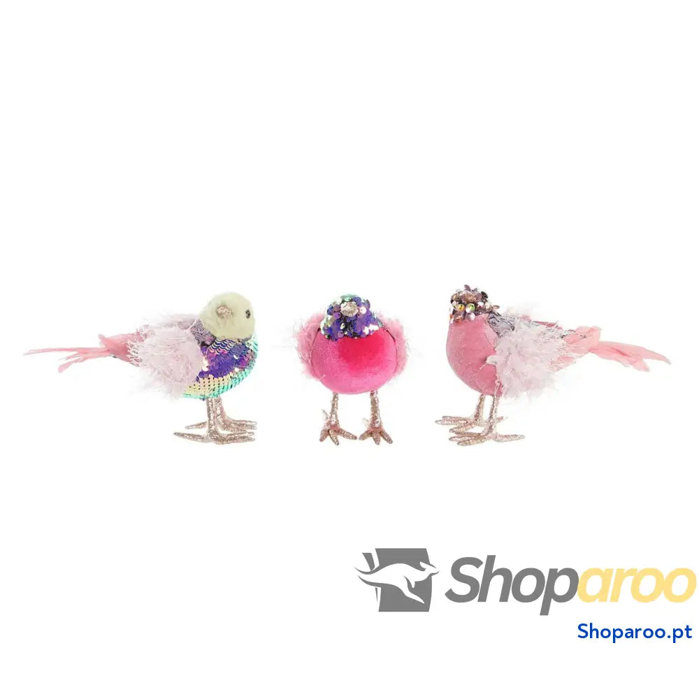 Adorno Natalício DKD Home Decor Poliéster Vogel (18 x 8 13 cm) (3) (3 Unidades)