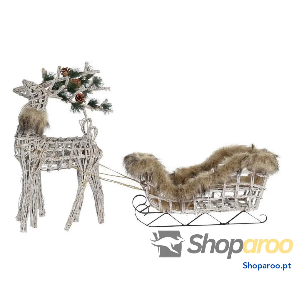 Adorno Natalício DKD Home Decor Rena Branco Castanho vime 58 x 30 cm (3 Peças)