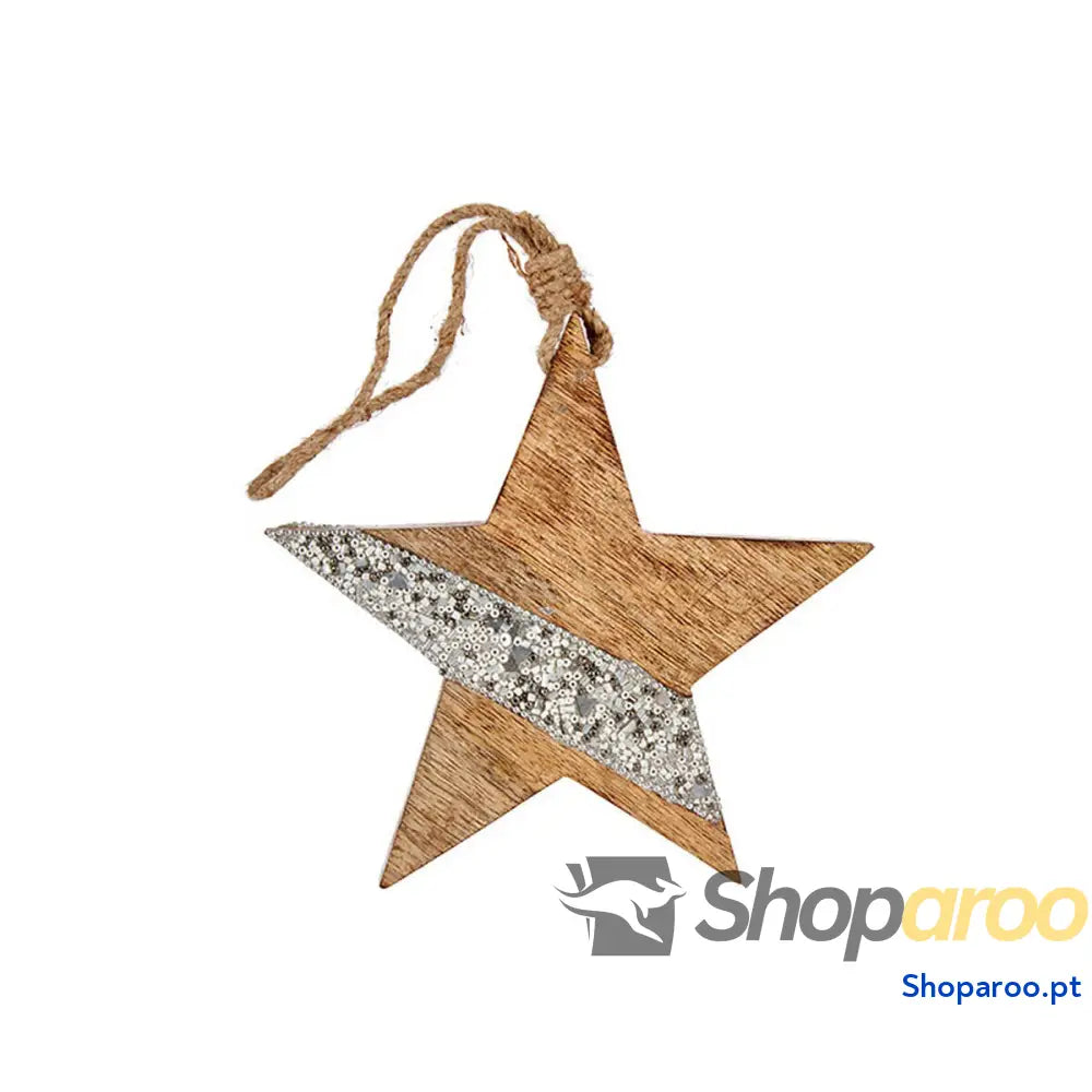 Adorno Natalício Estrela 17 x 2,5 34 cm Prateado Madeira