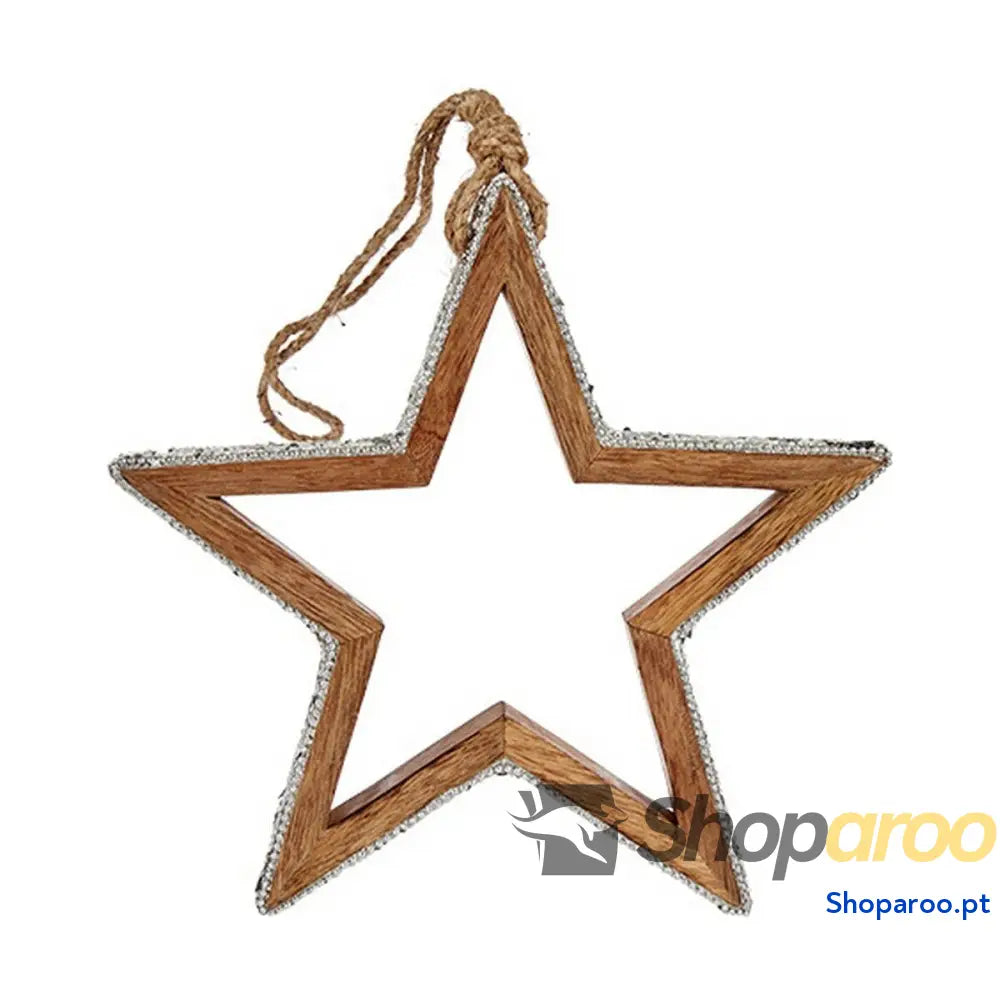 Adorno Natalício Estrela Purpurina Silhueta 23 x 2,5 40 cm Prateado Madeira