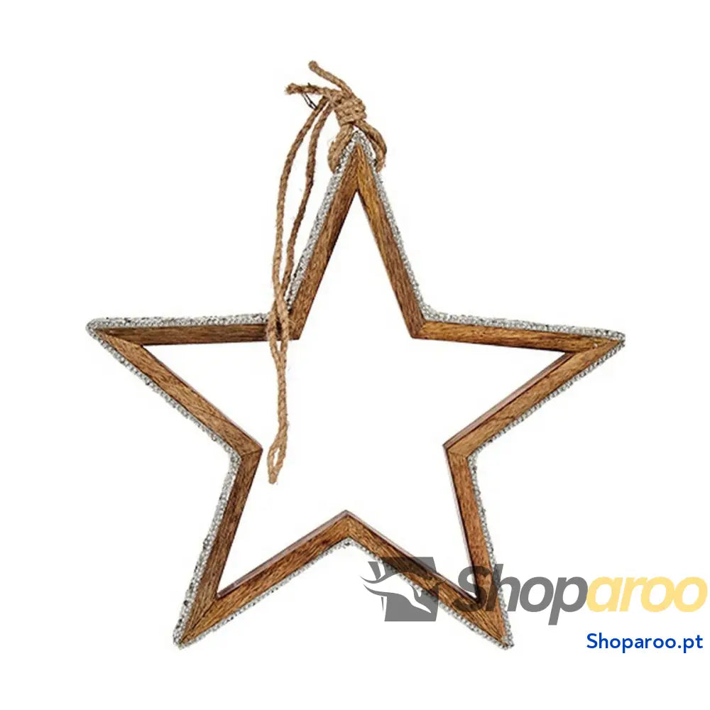Adorno Natalício Estrela Purpurina Silhueta 28,5 x 6 56 cm Prateado Madeira