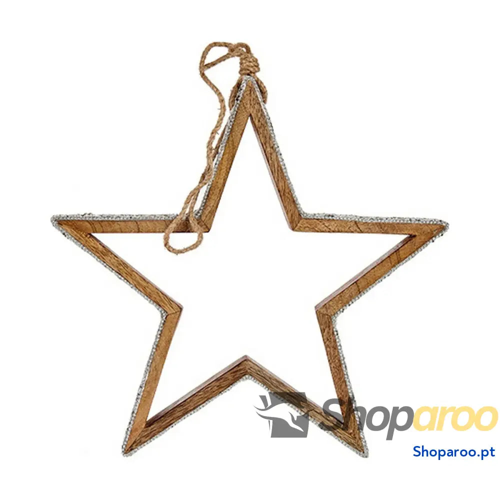 Adorno Natalício Estrela Purpurina Silhueta 31 x 5,5 60 cm Prateado Madeira