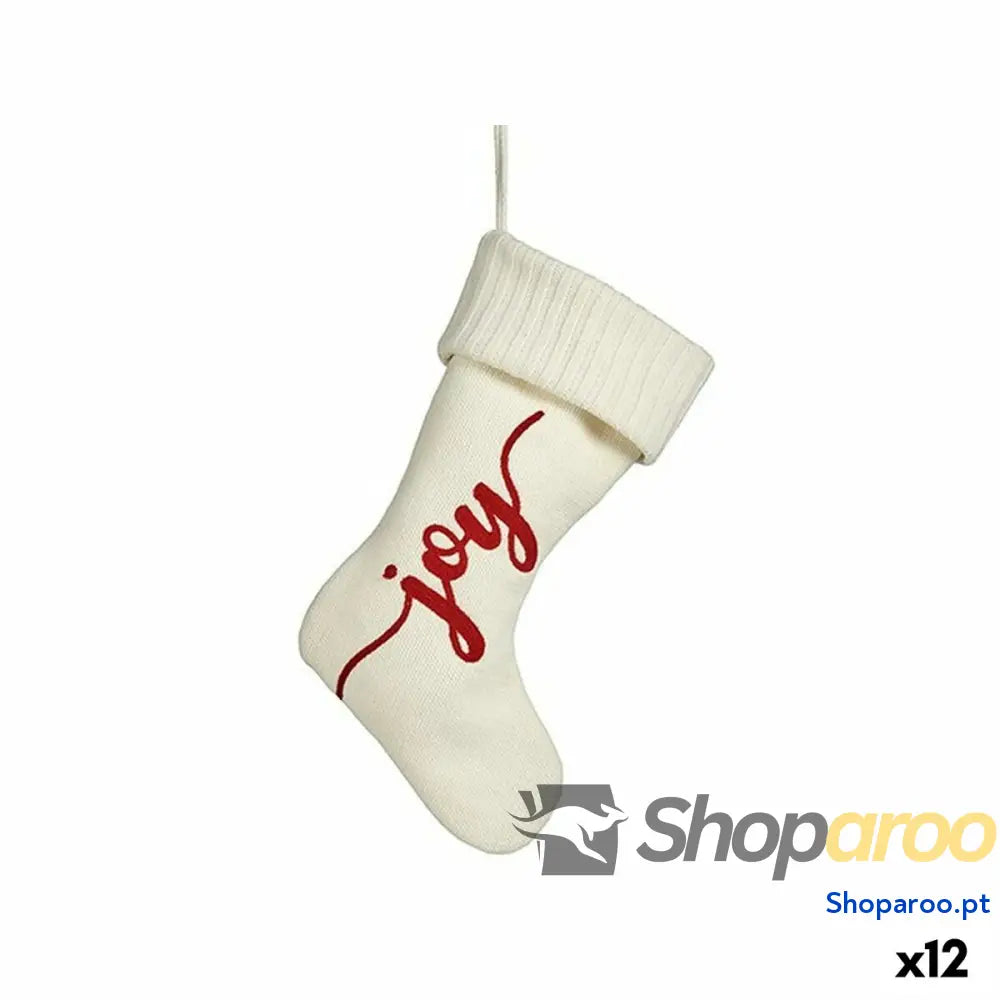 Adorno Natalício Joy Meia de Natal Branco Tecido 28 x 4 46 cm (12 Unidades)