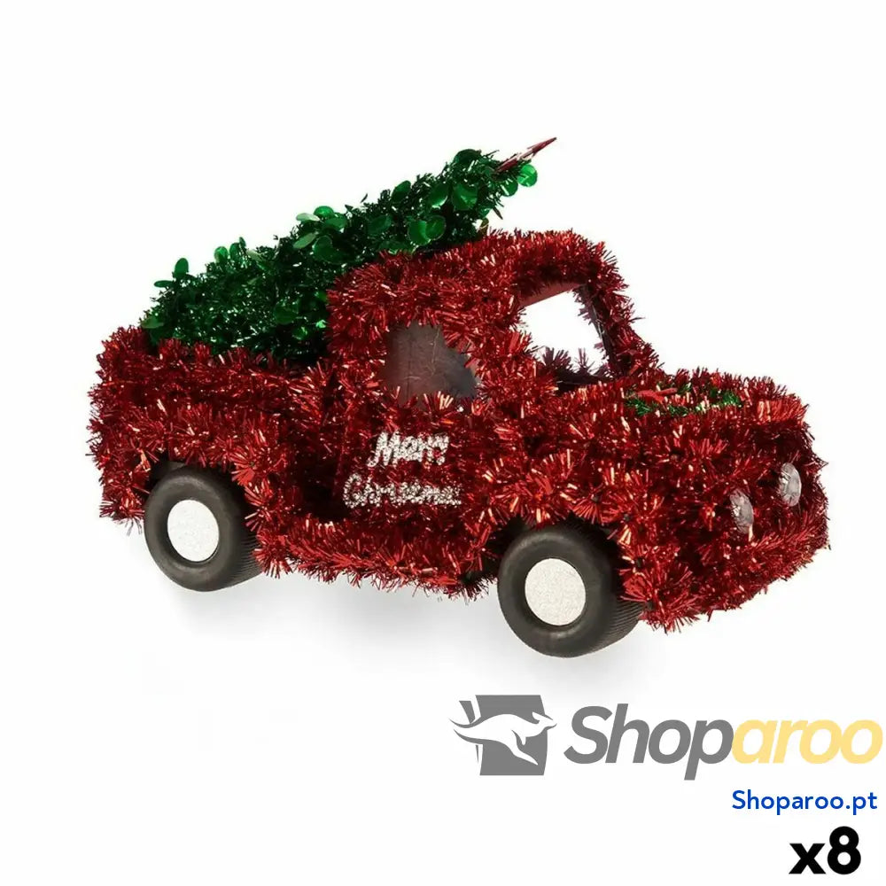 Adorno Natalício Krist + 18CH422 Vermelho Verde Camioneta 15 x 18 27 cm Enfeite Cintilante (8 Unidades)