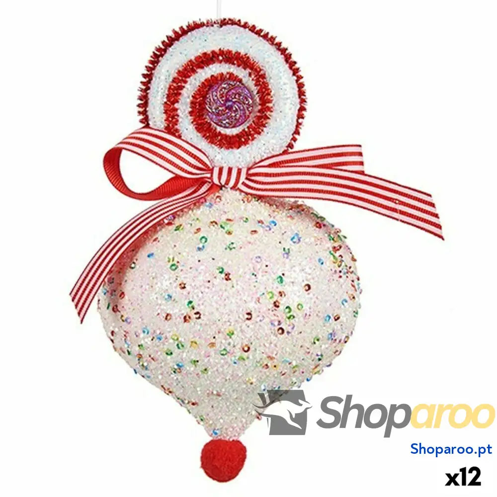 Adorno Natalício Krist + 64814836 Branco Vermelho Lágrima 11 x 17 cm (12 Unidades)