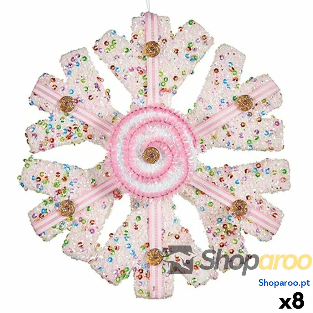Adorno Natalício Krist + 64815311 Branco Cor de Rosa Flocos neve 17 x 6 cm (8 Unidades)