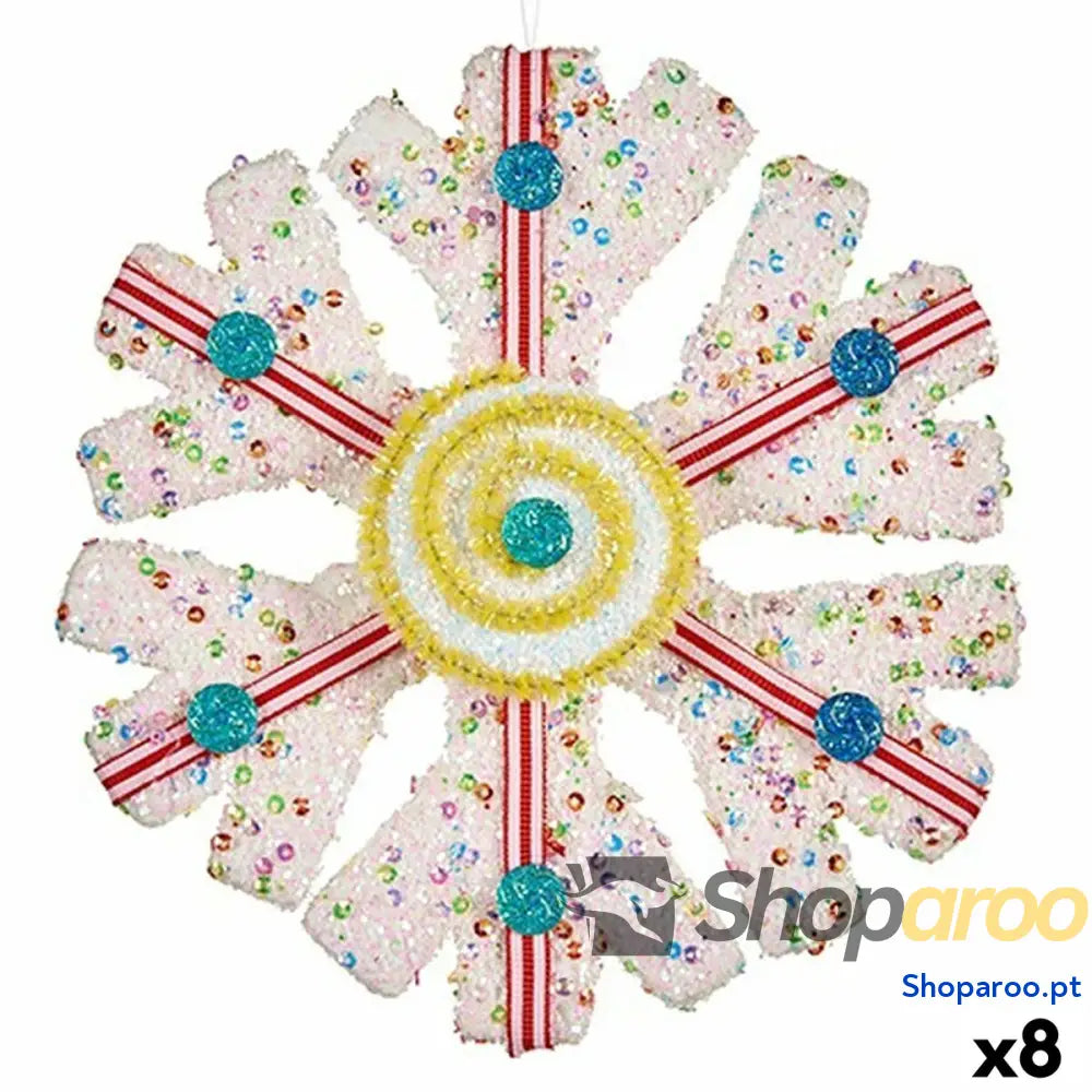 Adorno Natalício Krist + 64815312 Branco Vermelho Flocos de neve 17 x 6 cm (8 Unidades)