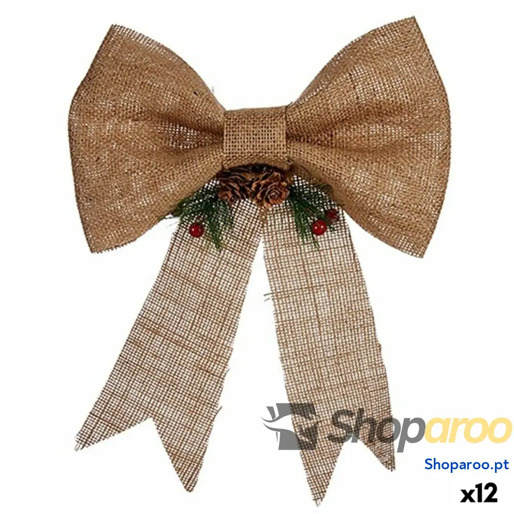 Adorno Natalício Krist + 65584 Castanho Vermelho Verde Fibra natural 24 x 5 34 cm Laço (12 Unidades)