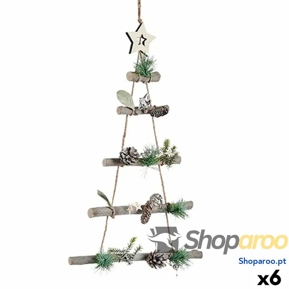 Adorno Natalício Krist + 95851 Castanho Prateado Madeira Plástico Árvore de Natal 34 x 5 65 cm (6 Unidades)