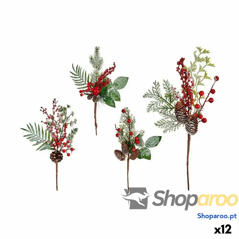 Adorno Natalício Krist + Castanho Vermelho Verde Frutos vermelhos 20 x 39 6 cm (12 Unidades)