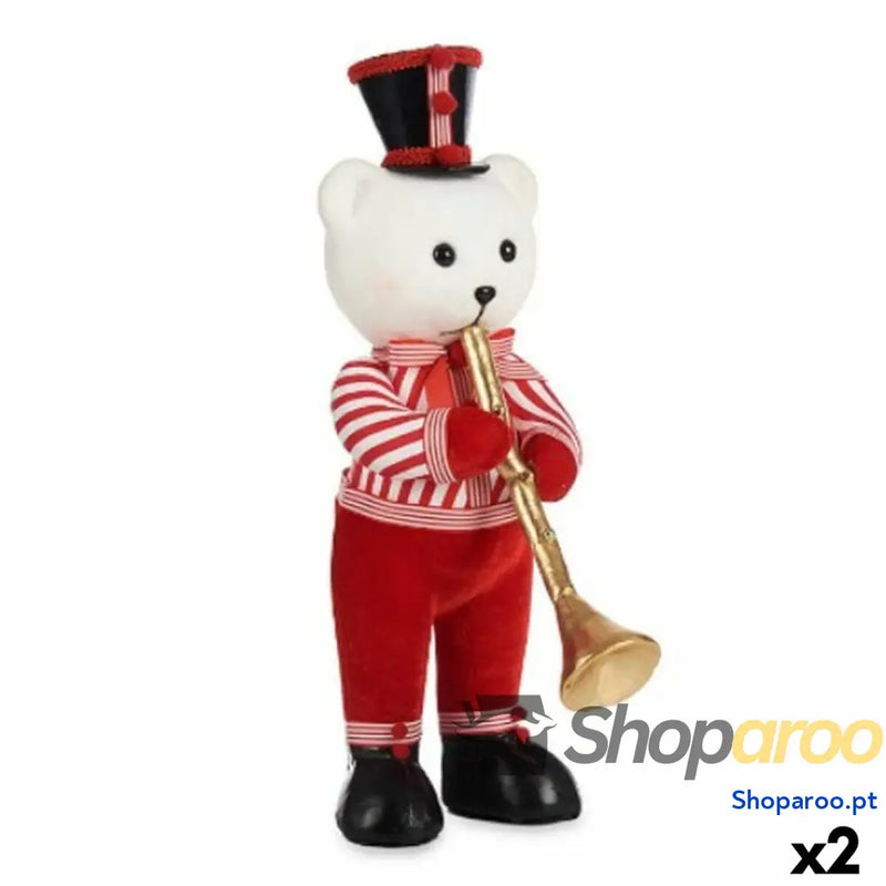Adorno Natalício Krist + D012131509 2WH Branco Preto Vermelho Urso Trompete 15 x 46 25 cm (2 Unidades)