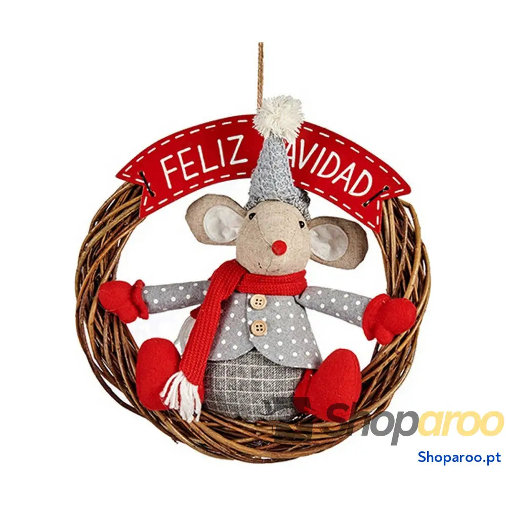 Adorno Natalício Krist + FG03 RG1124B R Branco Vermelho Cinzento Creme Rato 33 x 12 cm