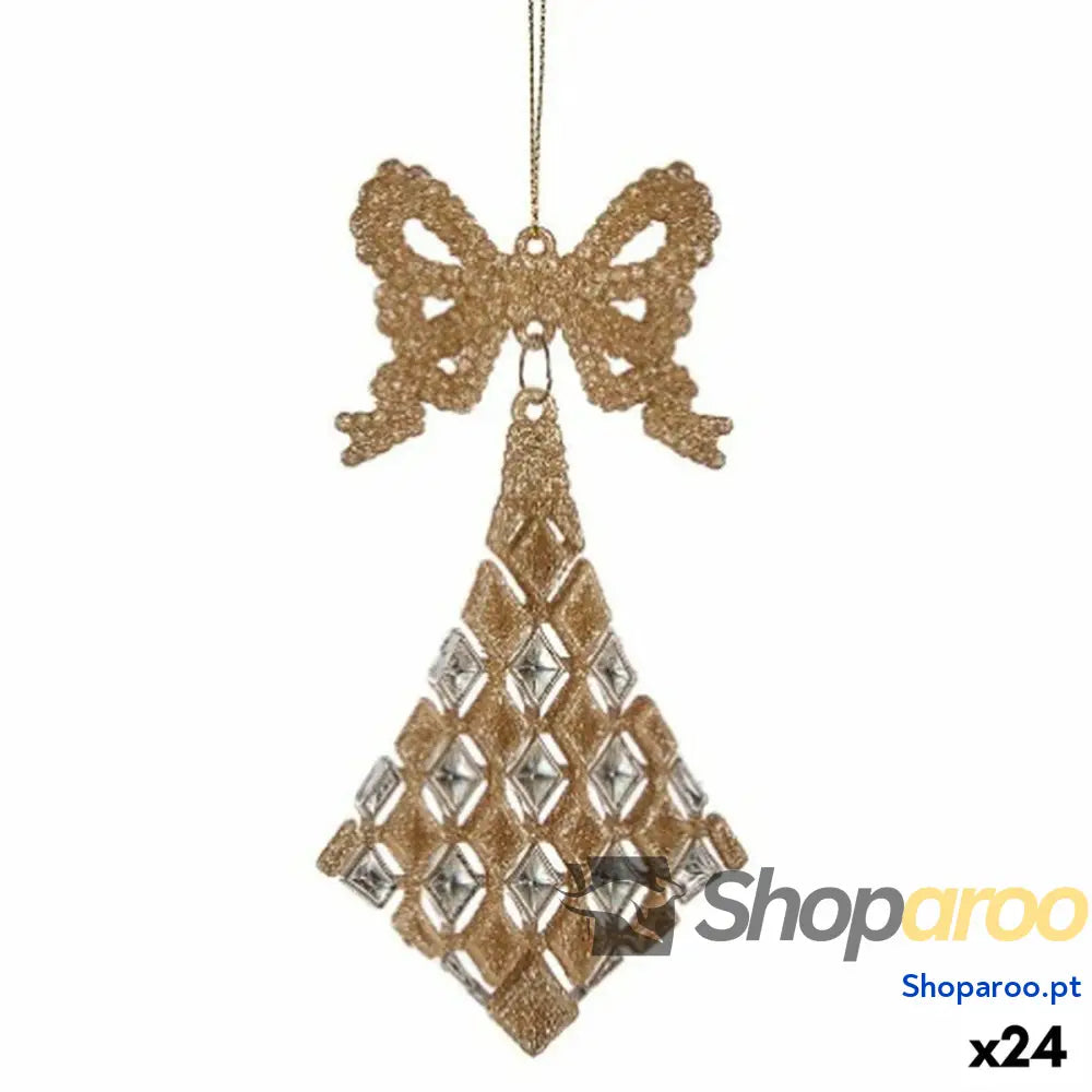 Adorno Natalício Laço Losangos champagne Plástico Purpurina 7,5 x 1 15,5 cm (24 Unidades)