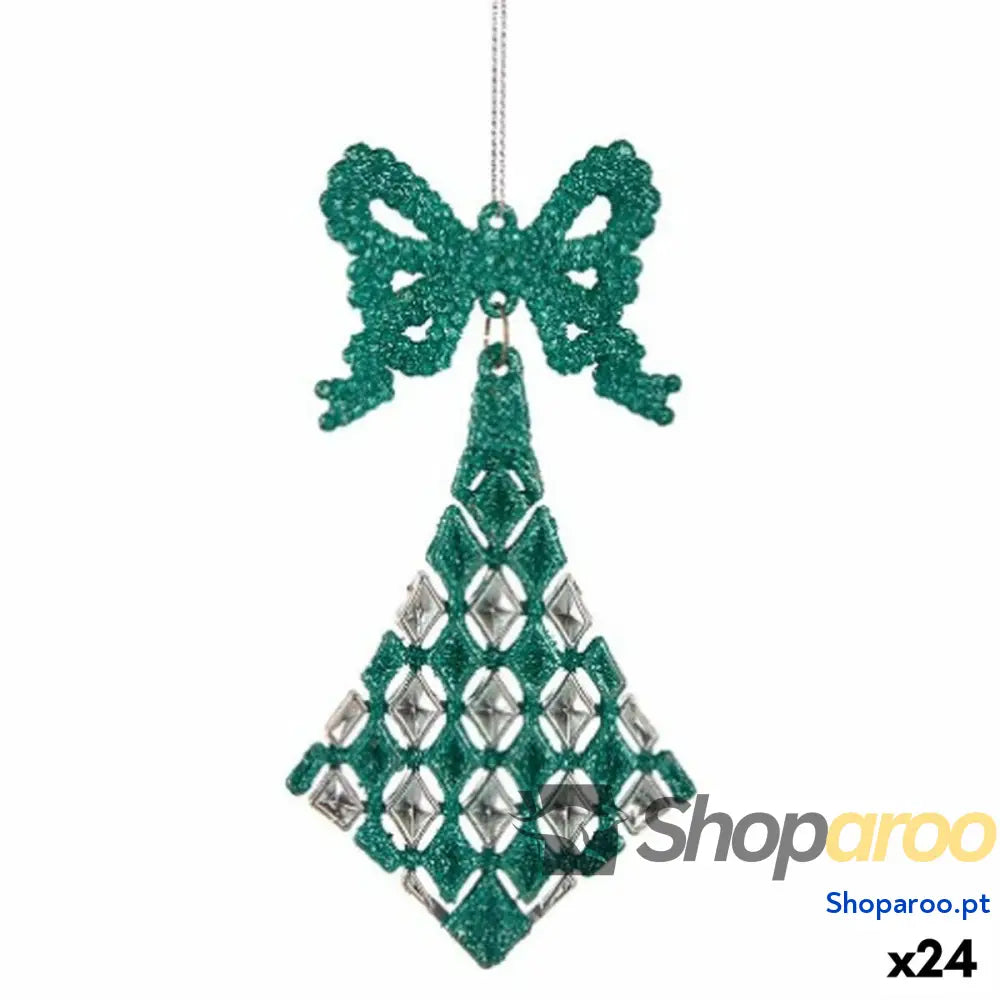 Adorno Natalício Laço Losangos Verde Plástico Purpurina 7,5 x 1 15,5 cm (24 Unidades)